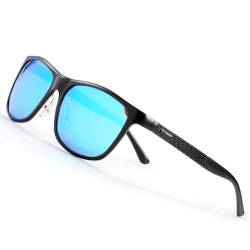 2024 Unisex Retro-Sonnenbrille aus Aluminium, polarisierte Gläser, Vintage-Zubehör, Sonnenbrille für Männer/Frauen, Geschenk, Schwarz Blau, D, Blau, Schwarz, D von HHXWAN