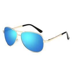 2024 klassische polarisierte Piloten-Sonnenbrille für Männer und Frauen, modische Metall-Luftfahrt-Sonnenbrille, Vintage-Sonnenbrille, UV400, Blau-Gold, Gold, Blau von HHXWAN