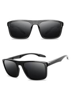 Cool Boy Polarisierte Sonnenbrille für Herren, UV-Schutz, rechteckig, Sportbrille zum Angeln, blendfreies Fahren, Schwarz, Schwarz von HHXWAN