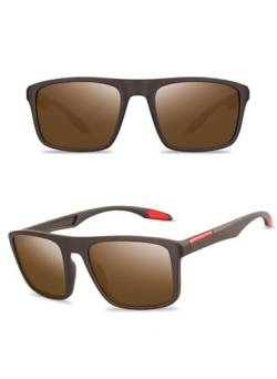 Polarisierte Sonnenbrille für Herren 2024, rechteckige Sonnenbrille mit UV-Schutz für Kinder, stilvolle Sportbrille zum Angeln, Blendschutz für Fahren, Tee, Tee von HHXWAN