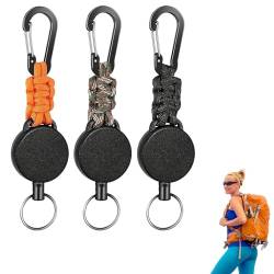HHZZXCDH 3 Stück Schlüsselanhänger Ausziehbar,Einziehbarer Schlüsselanhänger Ausweishalter Ausziehbar mit Karabiner Schlüsselkette Schlüsselrolle mit Karabiner und Paracord(schwarz/Tarnung/Orange) von HHZZXCDH
