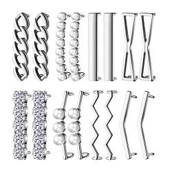 HICARER 16 Stück/ 8 Paar Schnürsenkel Charms Clips Turnschuhe Schnürsenkel Dekorationen DIY Dekorative Schuhe Clips Kunstperle Strass Schuhe Zubehör für Mädchen Damen Freizeitschuhe (Silber) von HICARER