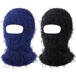 HICARER 2 Stück Vollgesicht Skimasken Distressed Sturmhaube Winddicht Winter Balaclava für Außen Sport (Schwarz, Marineblau) von HICARER