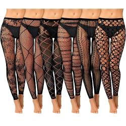 HICARER 6 Paar Halloween Fischnetz Strumpfhosen Fußlose Netzstrumpfhosen mit Hoher Taille Gestreifte Netz Leggings, Schwarz von HICARER