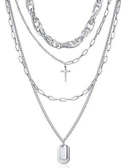 HICARER Frauen Sperren Anhänger Halskette Aussage Klumpig Halsband Lange Kette Punk Mehrschicht Halskette (Silber) von HICARER