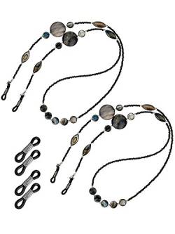 Hicarer 2 Stück Brillenkette, Perlen, rutschfest, Umhängeband für Sonnenbrillen (schwarz) von HICARER