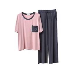 HICOCU Damen Pyjamaset Damen Baumwoll-Schlafanzug mit Pyjama-Hose Pyjama-Sets Kurzarmhemden und Lange Pyjamahosen for Damen (M, dunkelrosa + dunkelgrau) von HICOCU