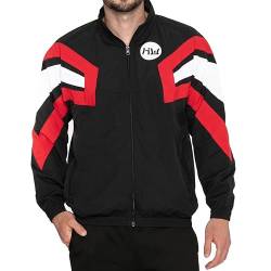 HIDETOSHI WAKASHIMA Hakodate Herren Sport Freizeit Retro Jacke Trainingsjacke mit Kapuze, Colorblock-Design, in Regular Fit (as3, alpha, m, regular, regular, schwarz) von HIDETOSHI WAKASHIMA