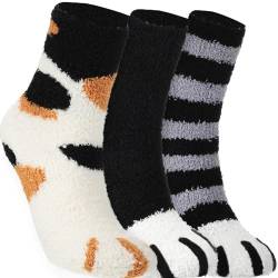 HIDRUO Cat Claw Socks, Women's Fuzzy Socks Cozy Soft Fluffy Cute Animal Slipper Socks, Sleeping Warm Socks (3 Pairs A) von HIDRUO