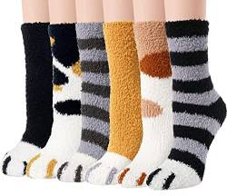 HIDRUO Cat Claw Socks, Women's Fuzzy Socks Cozy Soft Fluffy Cute Animal Slipper Socks, Sleeping Warm Socks (6 Pairs) von HIDRUO