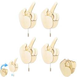 HIDRUO Funny Wooden Finger Brooch, Handmade Flippable Interactive Mood Expressing Pin, Finger Pin DIY Kit for Men Women Funny Pins for Clothes Bag (4pcs) von HIDRUO