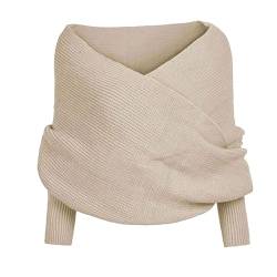 HIDRUO Schneepullover-Schal mit Ärmeln, Pullover-Schal mit Ärmeln, gestrickter Pullover-Tops-Schal für Damen (Beige) von HIDRUO