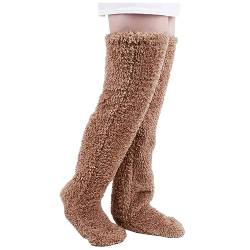 HIDRUO Teddy Legs Long Socks Over the Knee High Socks for Women, Ultra Soft & Cozy Fuzzy Warm Stocking (Brown) von HIDRUO