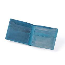 HIFA Vintage-Ledergeldbörse für Herren, weiches rustikales Leder, Retro-Stil, kompakt, praktisch und ideales Geschenk – Herren-Geldbörse mit 8 Kartenfächern, Blau, 4.4 x 3.7 inches, Minimalistisch von HIFA