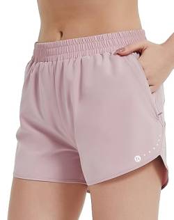 HIFEOS Laufhose Damen Kurz mit Innenslip Sporthose Damen mit Reißverschlusstasche Sport Shorts Damen Kurze Hose Damen Schnelltrockende Laufshorts Damen für Jogging Gym Tennishose Damen, Rosa L von HIFEOS