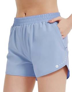 HIFEOS Laufhose Damen Kurz mit Innenslip Sporthose mit Reißverschlusstasche Sport Shorts Kurze Hose Damen Schnelltrockende Laufshorts Damen für Jogging Gym Tennishose Damen, Blau XXL von HIFEOS