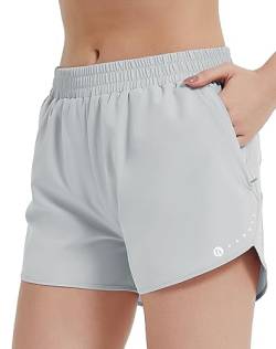 HIFEOS Laufhose Damen Kurz mit Innenslip Sporthose mit Reißverschlusstasche Sport Shorts Kurze Hose Damen Schnelltrockende Laufshorts Damen für Jogging Gym Tennishose Damen, Grau XXL von HIFEOS