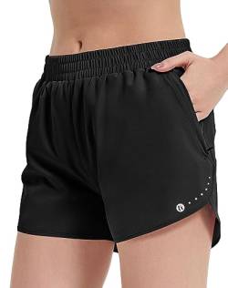 HIFEOS Laufhose Damen Kurz mit Innenslip Sporthose mit Reißverschlusstasche Sport Shorts Kurze Hose Damen Schnelltrockende Laufshorts Damen für Jogging Gym Tennishose Damen, Schwarz S von HIFEOS