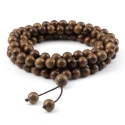 HIFFEY 10 mm Holzperlen-Armbänder, 108 Perlen, Sandelholz, buddhistische Armreifen, Gebets-Rosenkranz-Halsketten, Charm-Geschenke for Männer und Frauen (Color : 10mm Wooden Bead-108) von HIFFEY