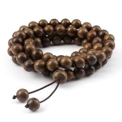 HIFFEY 10 mm Holzperlen-Armbänder, 108 Perlen, Sandelholz, buddhistische Armreifen, Gebets-Rosenkranz-Halsketten, Charm-Geschenke for Männer und Frauen (Color : 10mm Wooden Bead-80) von HIFFEY