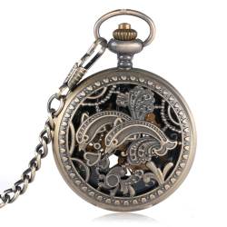 HIFFEY Bronze Hohle mechanische Taschenuhr Männer Vintage Fob Kette Anhänger antike Uhr Handaufzug Retro Geschenk von HIFFEY