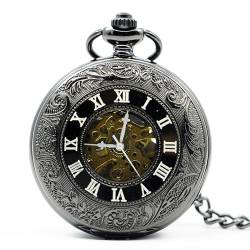 HIFFEY Einzigartige Herrenuhr mit klarer Glasabdeckung, weißes Zifferblatt, römische Ziffern, Halskettenanhänger, Geschenk, mechanische Taschenuhr for Männer und Frauen (Color : PJX1215) von HIFFEY