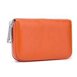 HIFFEY Leder Männer Frauen Kartenhalter Beutel Kleine Reißverschluss Geldbörse Geldbörse RFID ID Business Kreditkartentaschen (Color : Orange) von HIFFEY