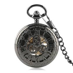 HIFFEY Rot Kupfer Hohl Zahnrad Abdeckung Handaufzug Mechanische Taschenuhr mit 30 cm Kette Skeleton Zifferblatt Männer Uhren Uhr Geschenke (Color : Black) von HIFFEY