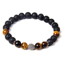 HIFFEY Vulkanstein-Perlenarmband, Lava-Silberfarbe, runde Perlen-Charm-Armbänder, Energie-Meditationsarmband for Frauen (Size : 17CM, Color : E) von HIFFEY
