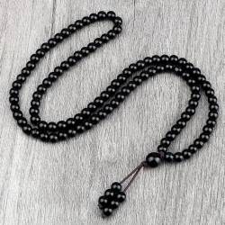 Halskette mit glänzenden schwarzen Steinperlen, Obsidian, matt, 108 Perlen, Wickelarmband, Meditation, Yoga, for Damen und Herren (Color : Shiny Black) von HIFFEY