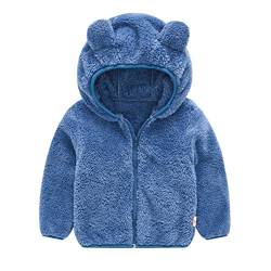 HIGOU Kinder Baby Mädchen Jungen Fleecejacken Kleinkind Winter Reißverschluss Verdicken Outwear Bear Ears Kapuze Mantel Winddicht Warme Fleece Oberbekleidung(Blue-a,2-3 Years) von HIGOU