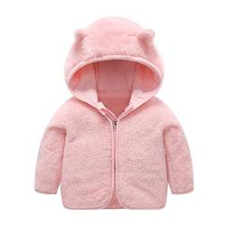 HIGOU Kinder Baby Mädchen Jungen Fleecejacken Kleinkind Winter Reißverschluss Verdicken Outwear Bear Ears Kapuze Mantel Winddicht Warme Fleece Oberbekleidung(Pink-c,6-12 Months) von HIGOU