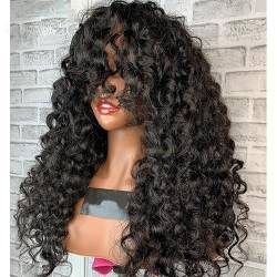 Frauen Perücke Schwarze 26 Zoll Kinky Curly Machine Perücke mit Pony for schwarze Frauen Hochtemperaturfaser Cosplay leimlose Perücke for den täglichen Gebrauch Synthetische Perücken für Frauen (Colo von HIHELO