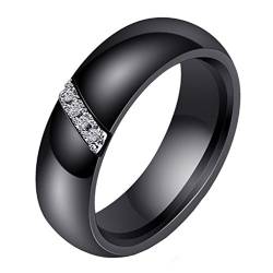 HIJONES Damen 6MM Weiß & Schwarz Keramik Ring Einfach mit Zirkonia Engagement Hochzeit Band Single Schwarz Größe 62 von HIJONES