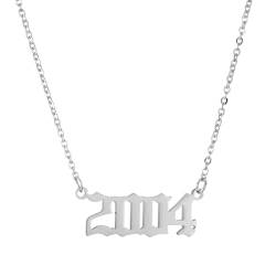 HIJONES Damen Edelstahl Geburtsjahr Halskette Mädchen Jahre Nummer Anhänger Charm Choker Kette Geschenke Silber 2004 von HIJONES