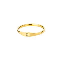 HIJONES Damen Edelstahl Ring mit Buchstaben Siegelring Alphabet Initialenring Stapelbares Einfaches Statement Ehering Gold G Größe 54 von HIJONES