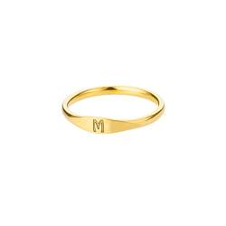 HIJONES Damen Edelstahl Ring mit Buchstaben Siegelring Alphabet Initialenring Stapelbares Einfaches Statement Ehering Gold M Größe 54 von HIJONES