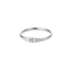 HIJONES Damen Edelstahl Ring mit Buchstaben Siegelring Alphabet Initialenring Stapelbares Einfaches Statement Ehering Silber M Größe 60 von HIJONES