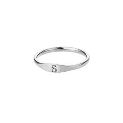 HIJONES Damen Edelstahl Ring mit Buchstaben Siegelring Alphabet Initialenring Stapelbares Einfaches Statement Ehering Silber S Größe 57 von HIJONES