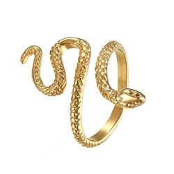 HIJONES Damen Edelstahl Schlangen Wrap Offener Ring Animal Statement Stapelringe Gold Größe 54 von HIJONES