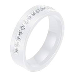 HIJONES Damen Keramik Ring mit Kristall Klarer 2 Zeilen Linien Ewigkeit Hochzeit Ringe Weiß Größe 60 von HIJONES