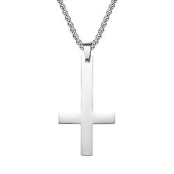 HIJONES Edelstahl Halskette für Männer Mit Umgekehrtem Kreuz, 24 Zoll, Silber von HIJONES
