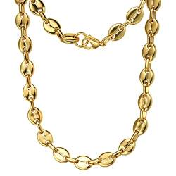 HIJONES Edelstahl Kaffeebohnen Kette Halskette Herren Damen Chunky Hip Hop Gold Halskette 7mm breit 60cm von HIJONES