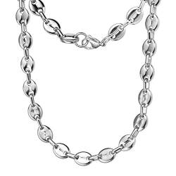 HIJONES Edelstahl Kaffeebohnen Kette Halskette für Männer Frauen, Minimalistische Hip Hop Silber Halskette 11mm 55CM von HIJONES
