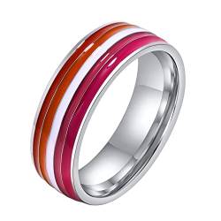 HIJONES Edelstahl LGBTQ Pride Rainbow Ring für Damen Lesbisch Liebe 8mm Statement Band Größe 65 von HIJONES
