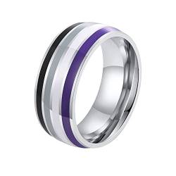 HIJONES Edelstahl LGBTQ Pride Rainbow Ring für Herren und Damen Asexuelle Liebe 8mm Statement Band Größe 62 von HIJONES