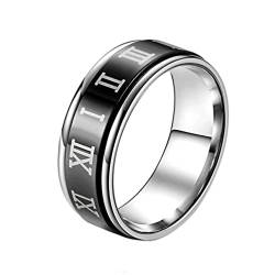 HIJONES Edelstahl Römische Ziffer Drehbarer Ring für Männer Frauen Angst Stressabbau Ring Band Schwarz Größe 68 von HIJONES