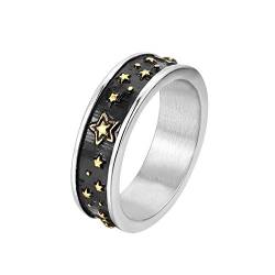 HIJONES Edelstahl Vintage Gothic Star Ring Für Männer Frauen 6MM Ehering Größe 62 von HIJONES
