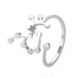 HIJONES Frauen 12 Himmelszeichen Konstellation Zarte Hohle Ringe aus Rostfreier Stahl Geschenke Zum Geburtstag Offene Ringe Verstellbar Silber Schütze von HIJONES