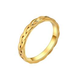 HIJONES Frauen Einfacher Gewebter Mesh-Ehering aus Rostfreier Stahl 4Mm Leichter Luxus-Schmuck Gold Größe 54 (17.2) von HIJONES